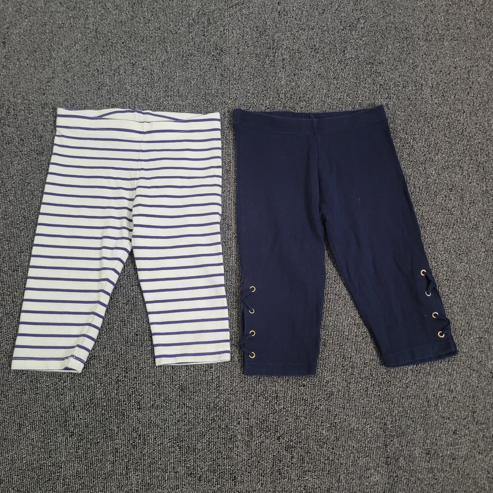 Next Size 8 Leggings Kids Navy‎ Striped Lace Up Capri Pants 2 Pack